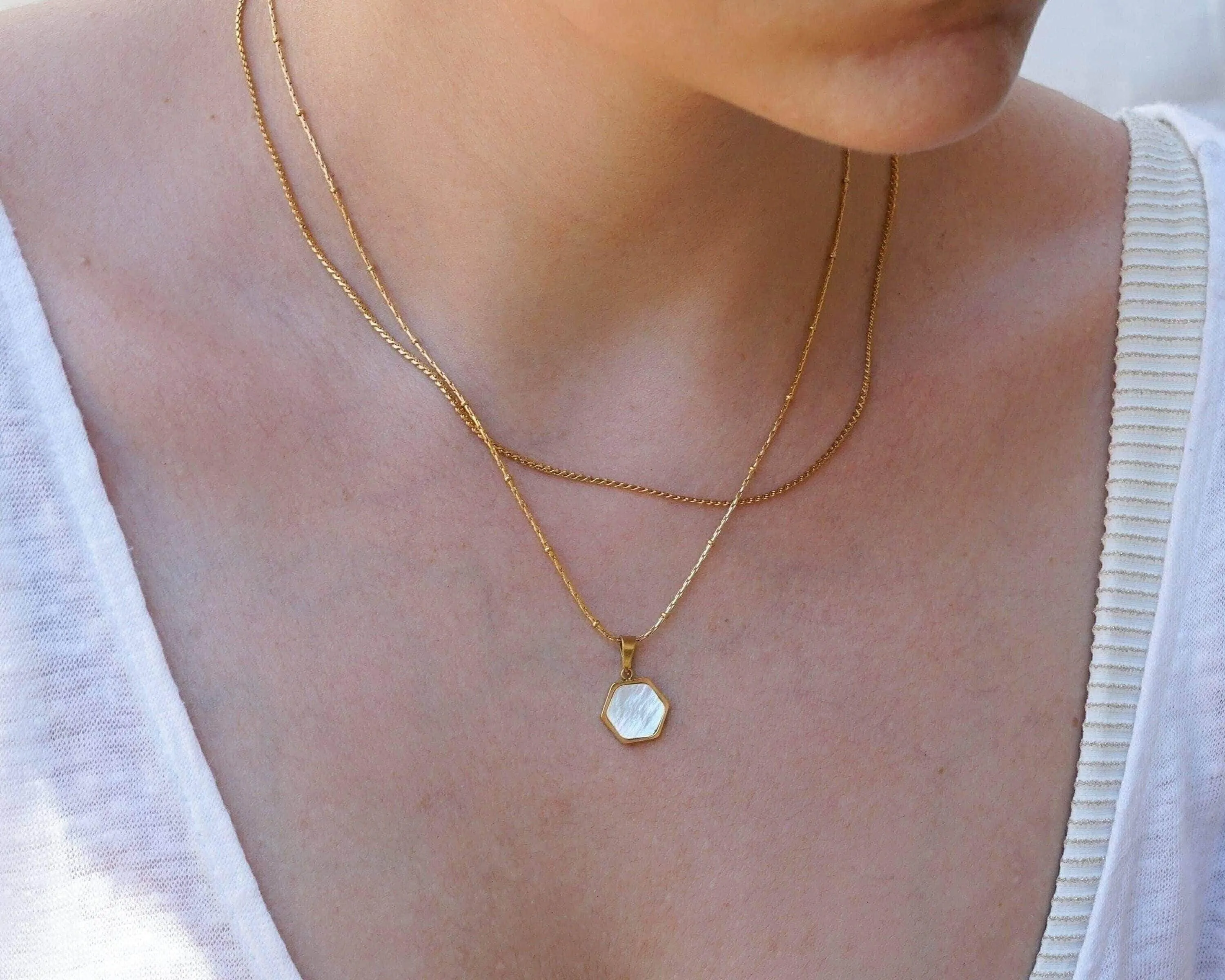White Shell Geometric Necklace
