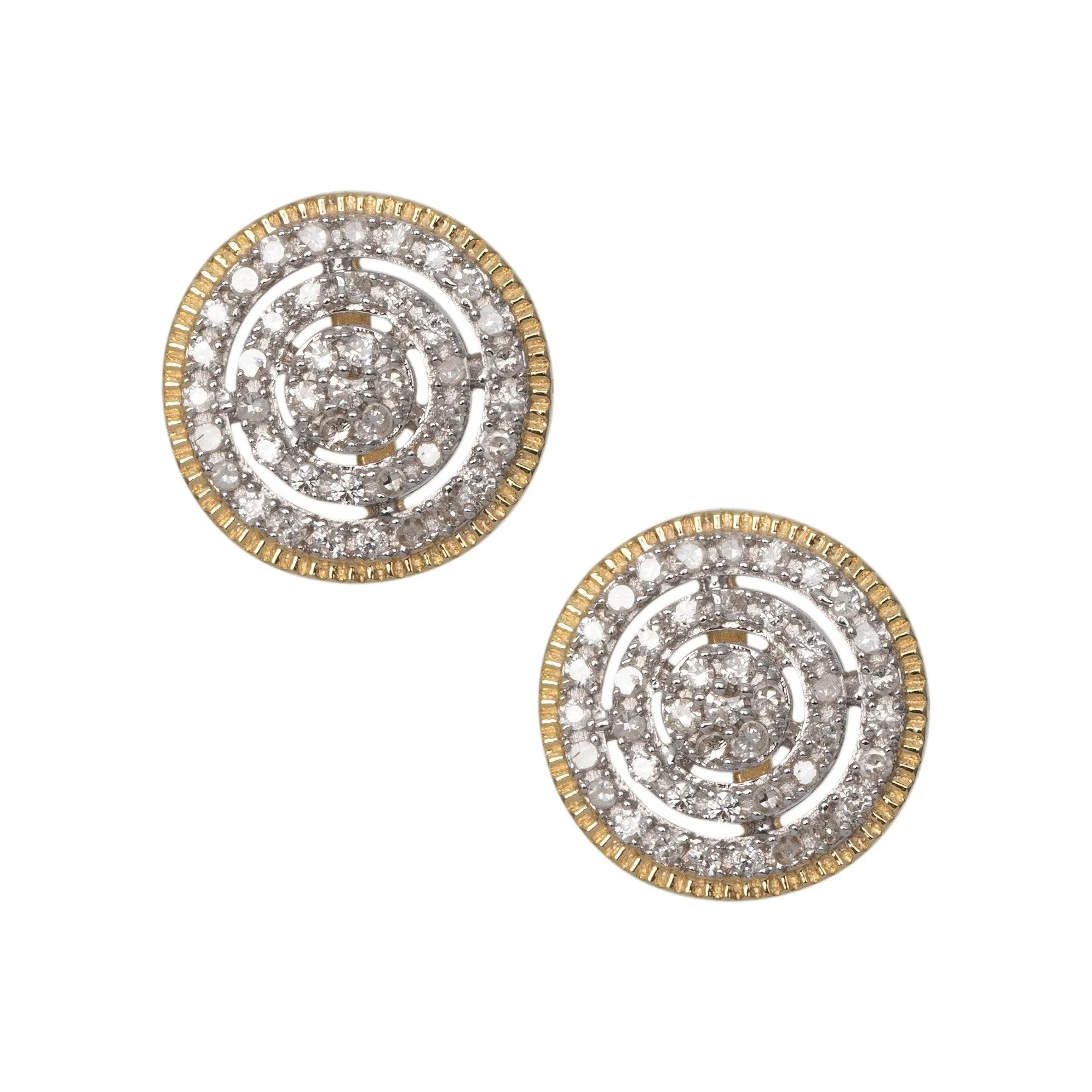 Women's Framed Double Halo Cluster Round Diamond Stud Earrings 0.30ct 10K Yellow Gold