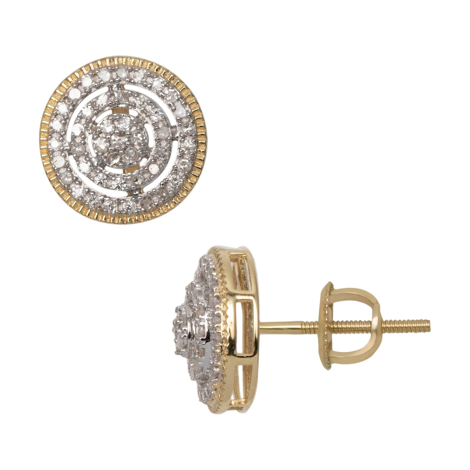 Women's Framed Double Halo Cluster Round Diamond Stud Earrings 0.30ct 10K Yellow Gold