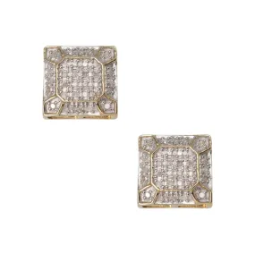 Women's Micro-Pavé Octagonal Design Square Diamond Stud Earrings 0.21ct 10K Yellow Gold