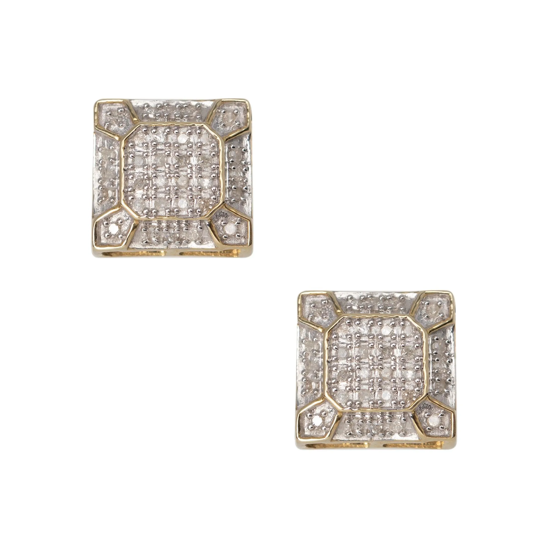 Women's Micro-Pavé Octagonal Design Square Diamond Stud Earrings 0.21ct 10K Yellow Gold