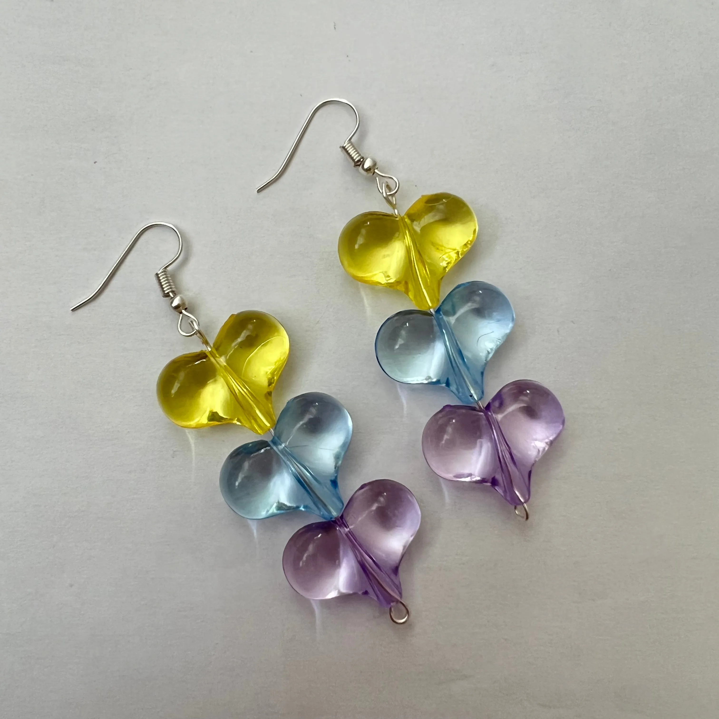 Yellow Blue Purple Heart Earrings