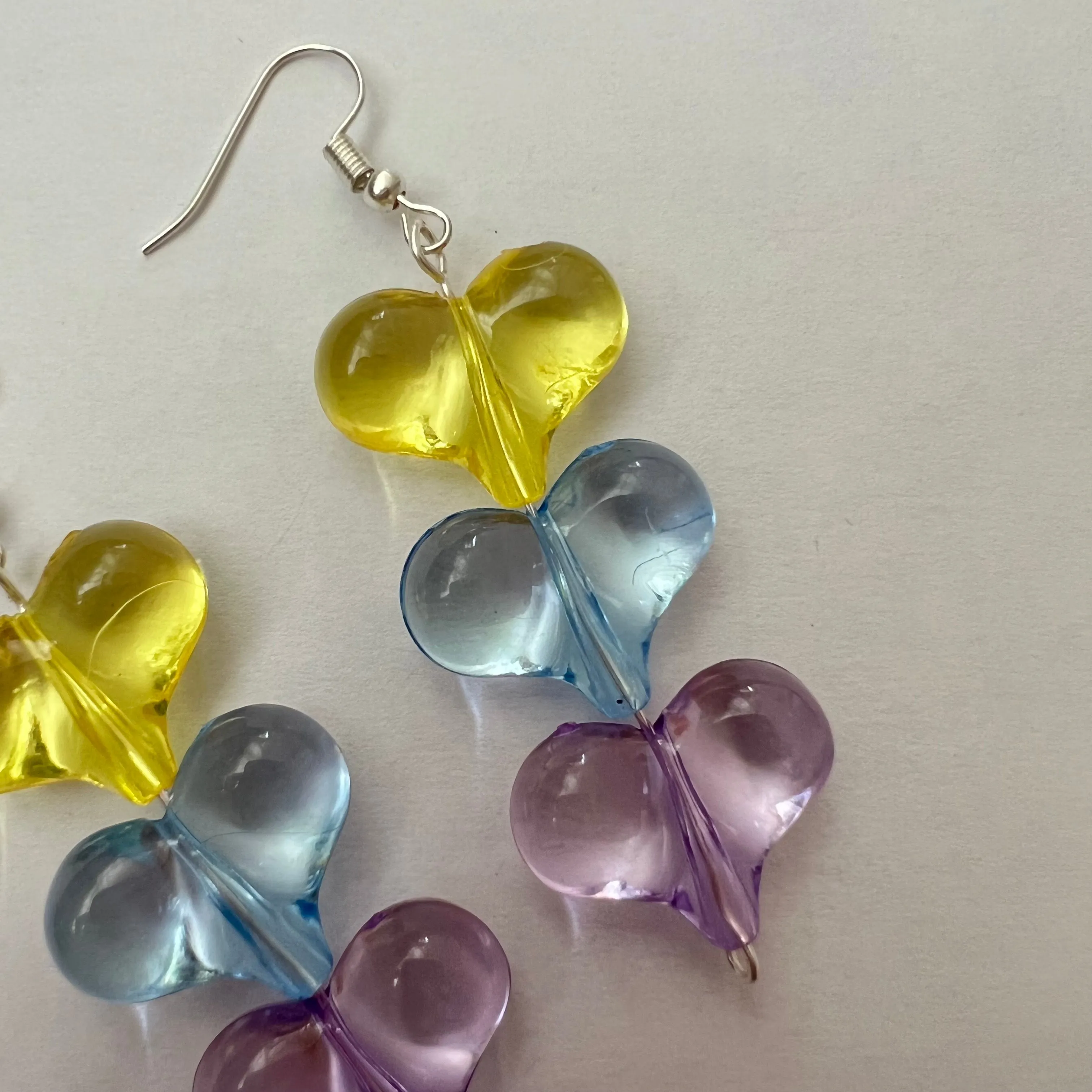 Yellow Blue Purple Heart Earrings